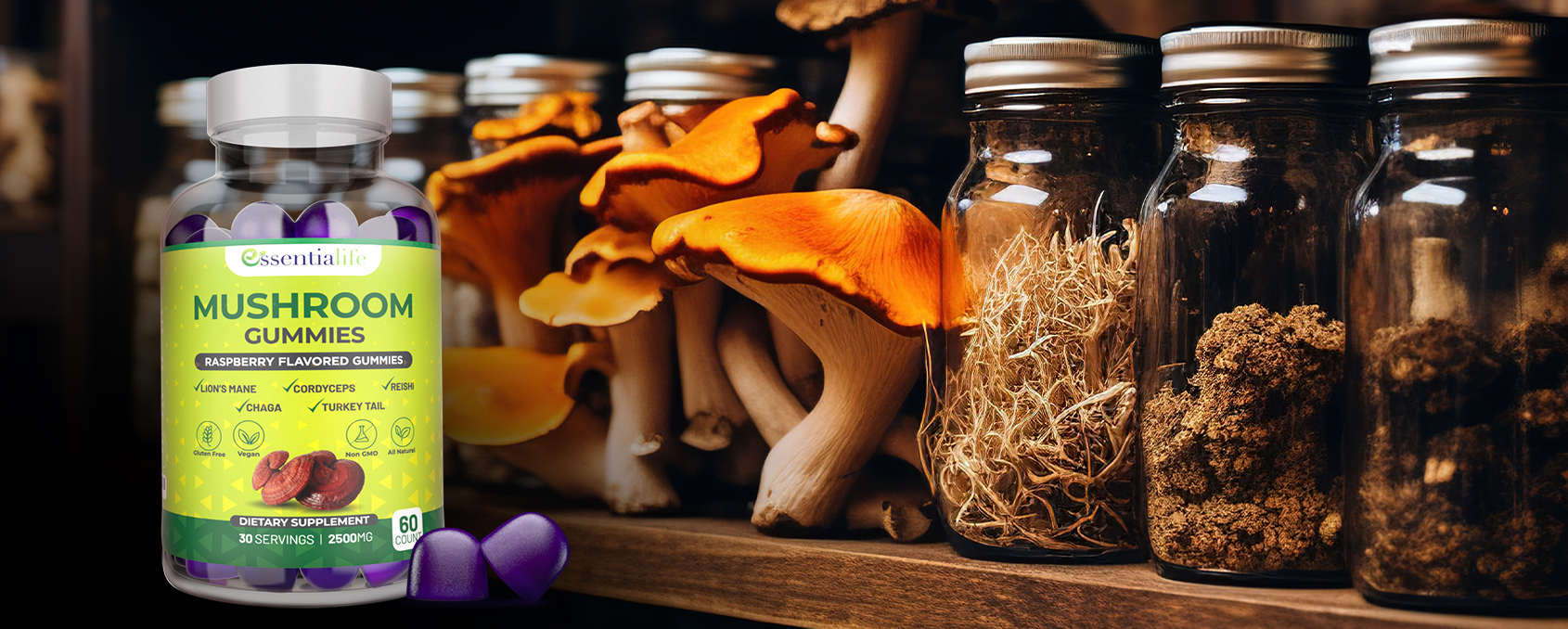 Featured image for “Essentialife’s Functional Mushroom Gummies Supplements – For Focus and Cognitive Clarity”